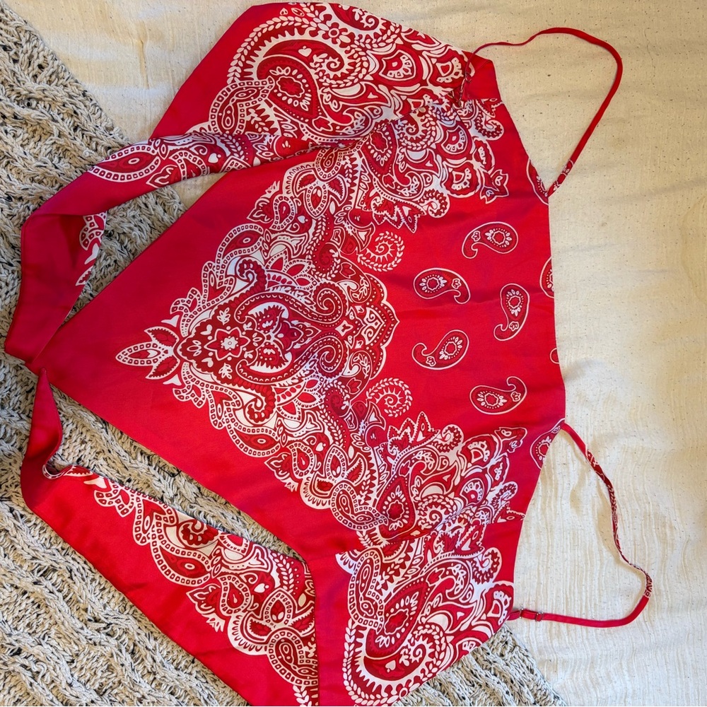 Red Bandana Print Halter Top